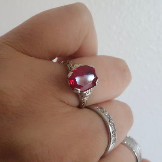 Art Deco Filigree Ruby Ring
