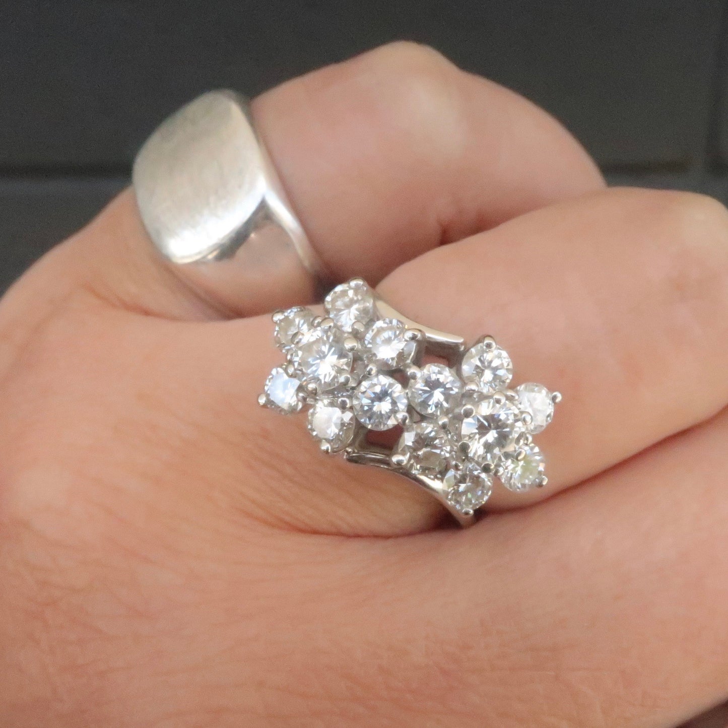 Vintage Diamond Flower Ring "Toi et Moi Ring"