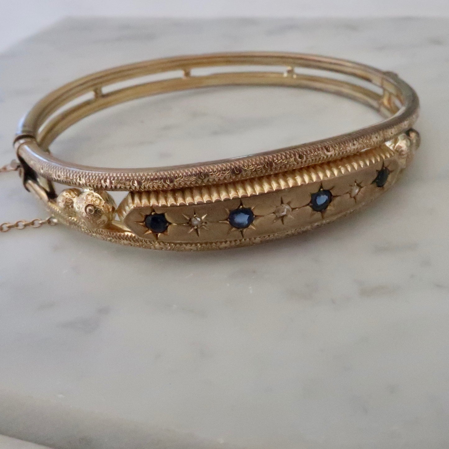 Antique Victorian Gilt Bracelet with Sapphires and Diamonds