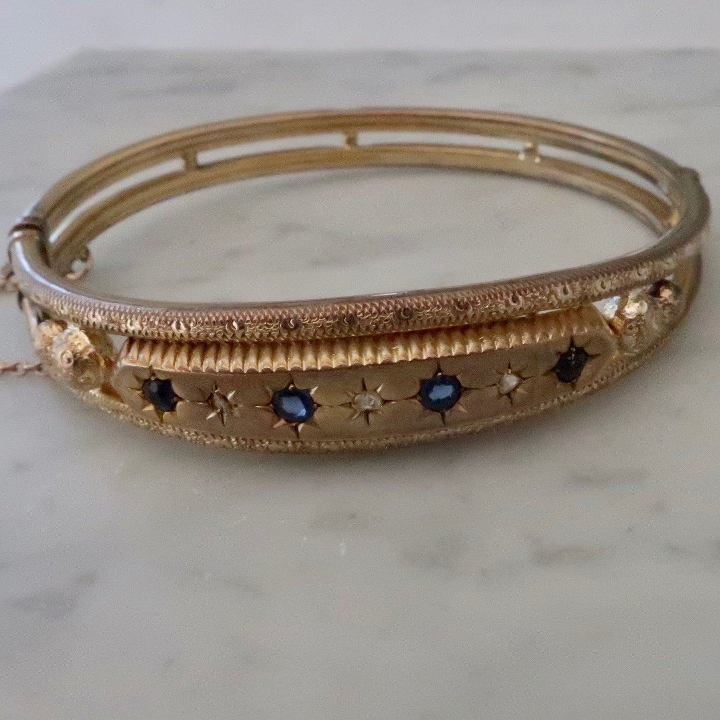 Antique Victorian Gilt Bracelet with Sapphires and Diamonds
