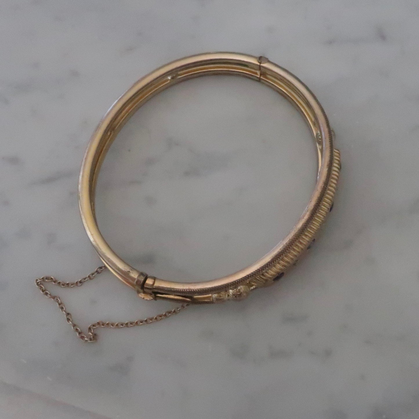 Antique Victorian Gilt Bracelet with Sapphires and Diamonds