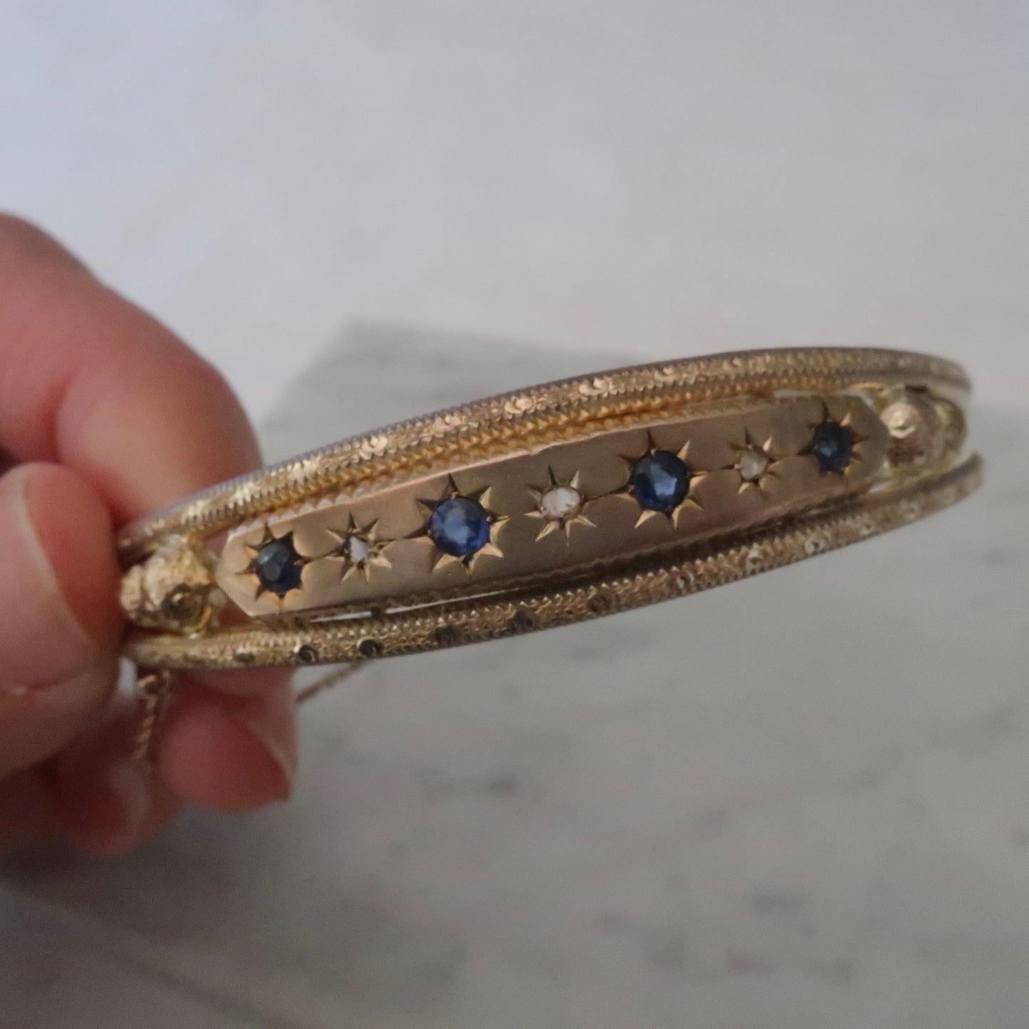Antique Victorian Gilt Bracelet with Sapphires and Diamonds