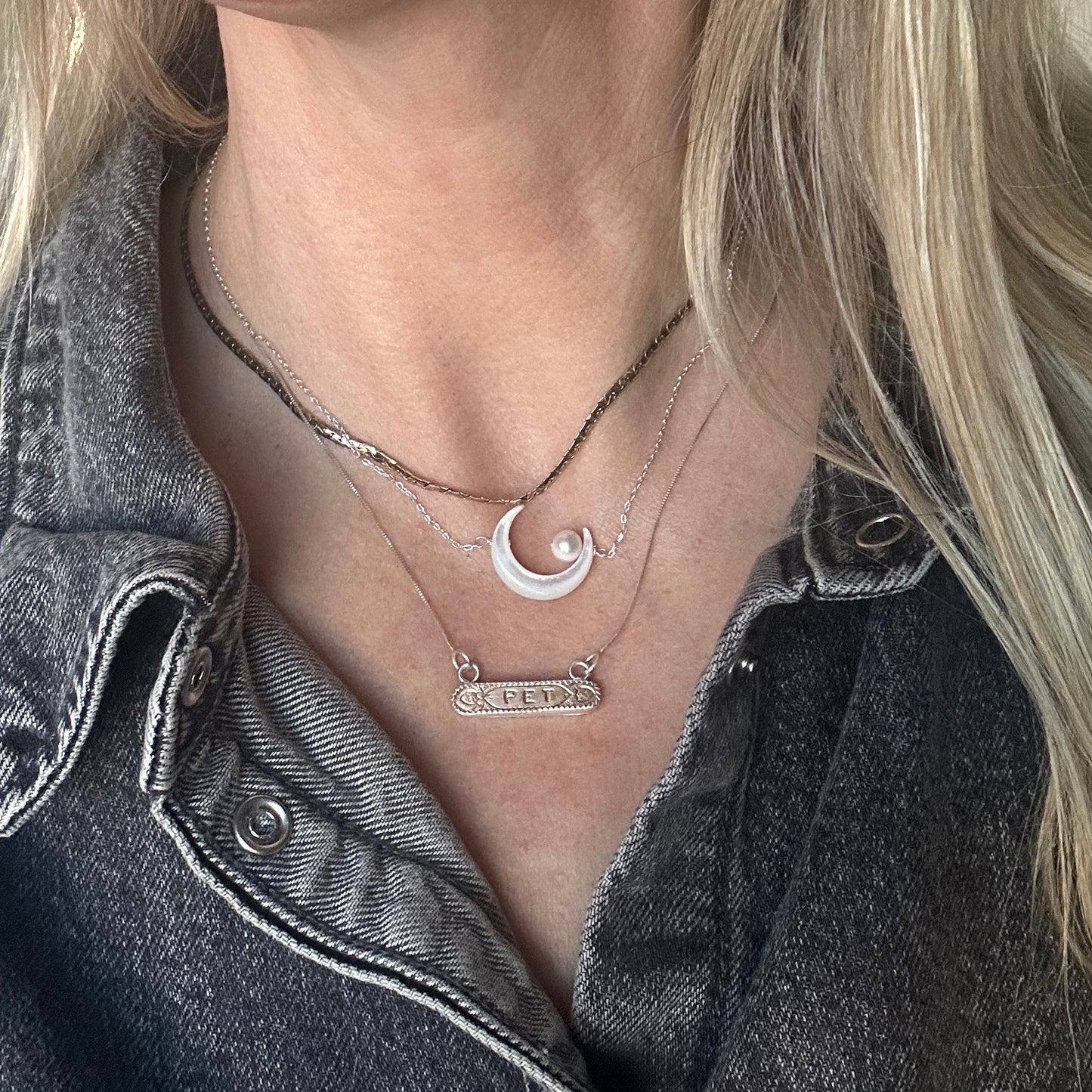 Crescent Moon and Pearl Necklace