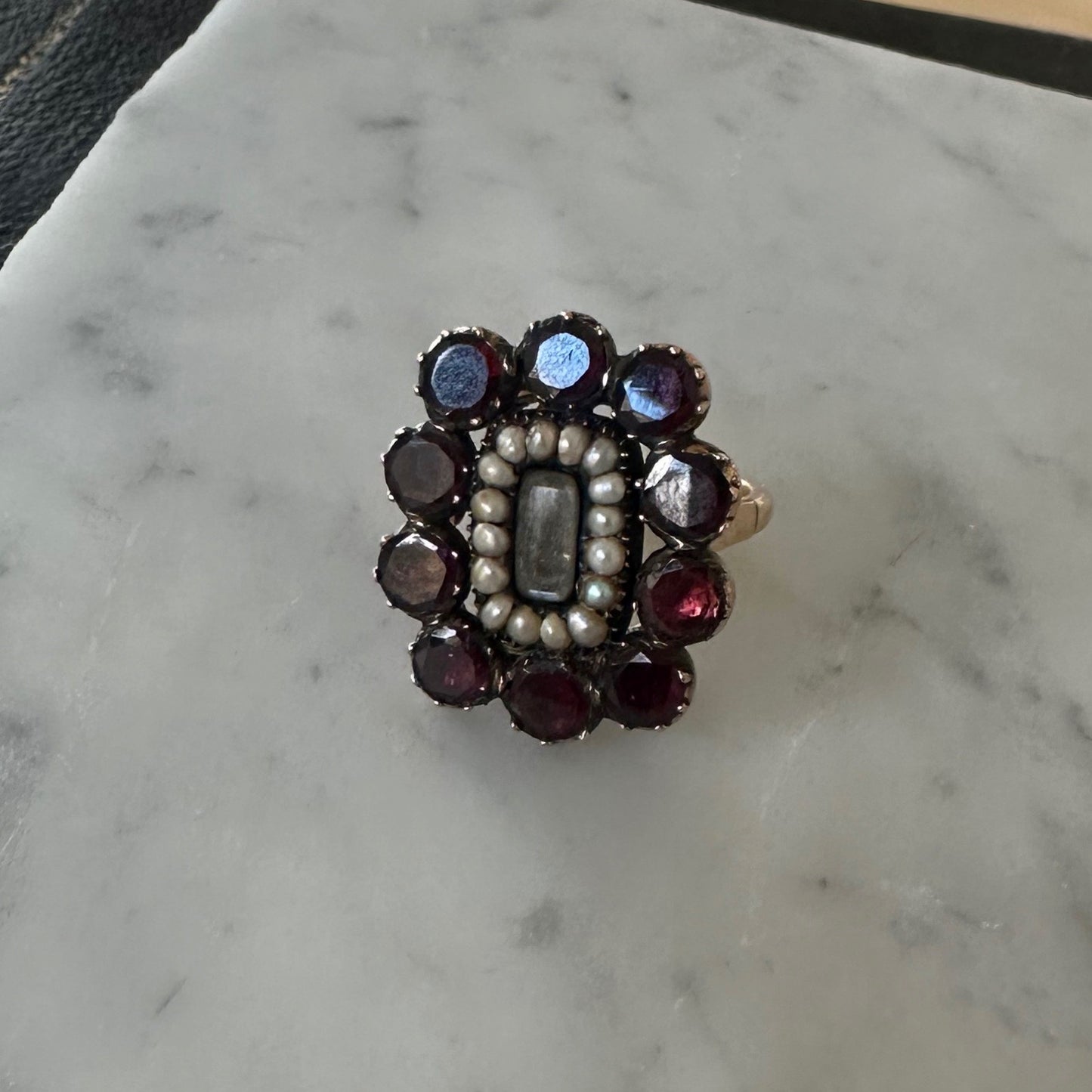 Antique Georgian Garnet and Pearl Ring