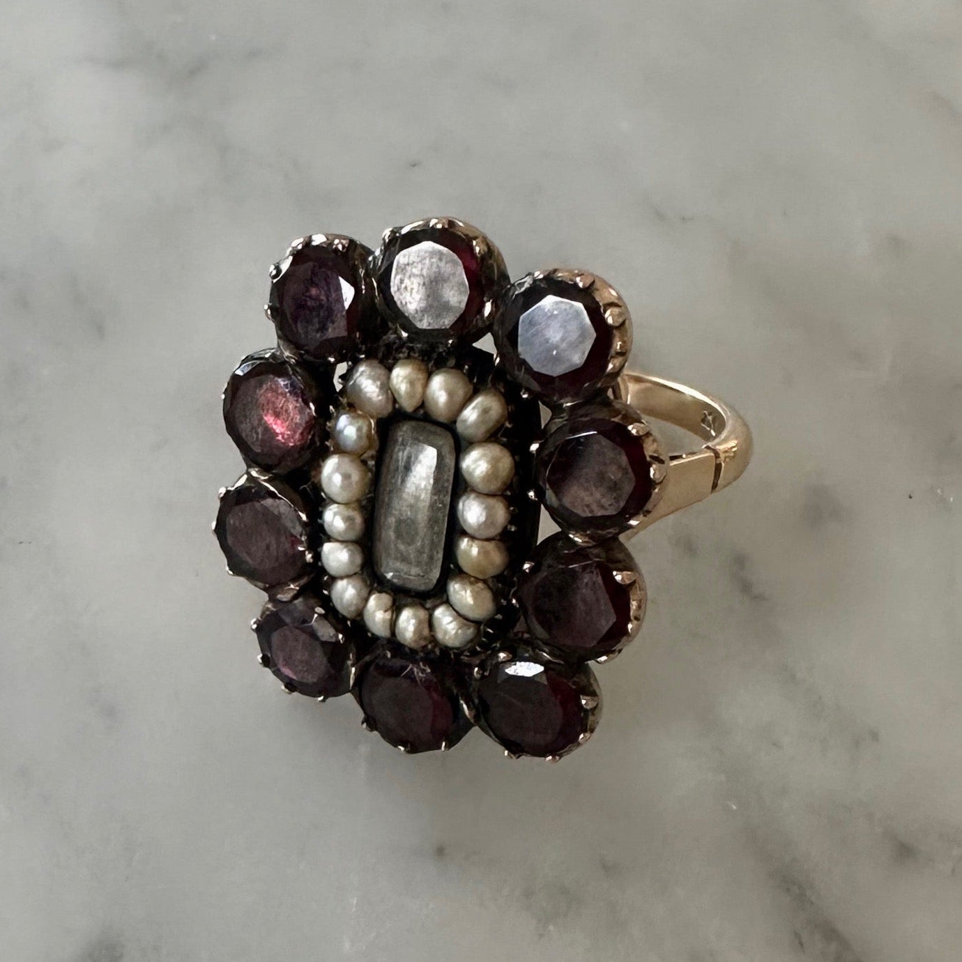 Antique Georgian Garnet and Pearl Ring