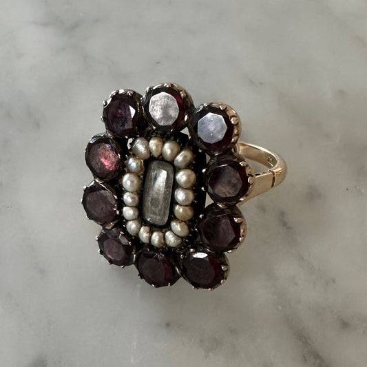 Antique Georgian Garnet and Pearl Ring
