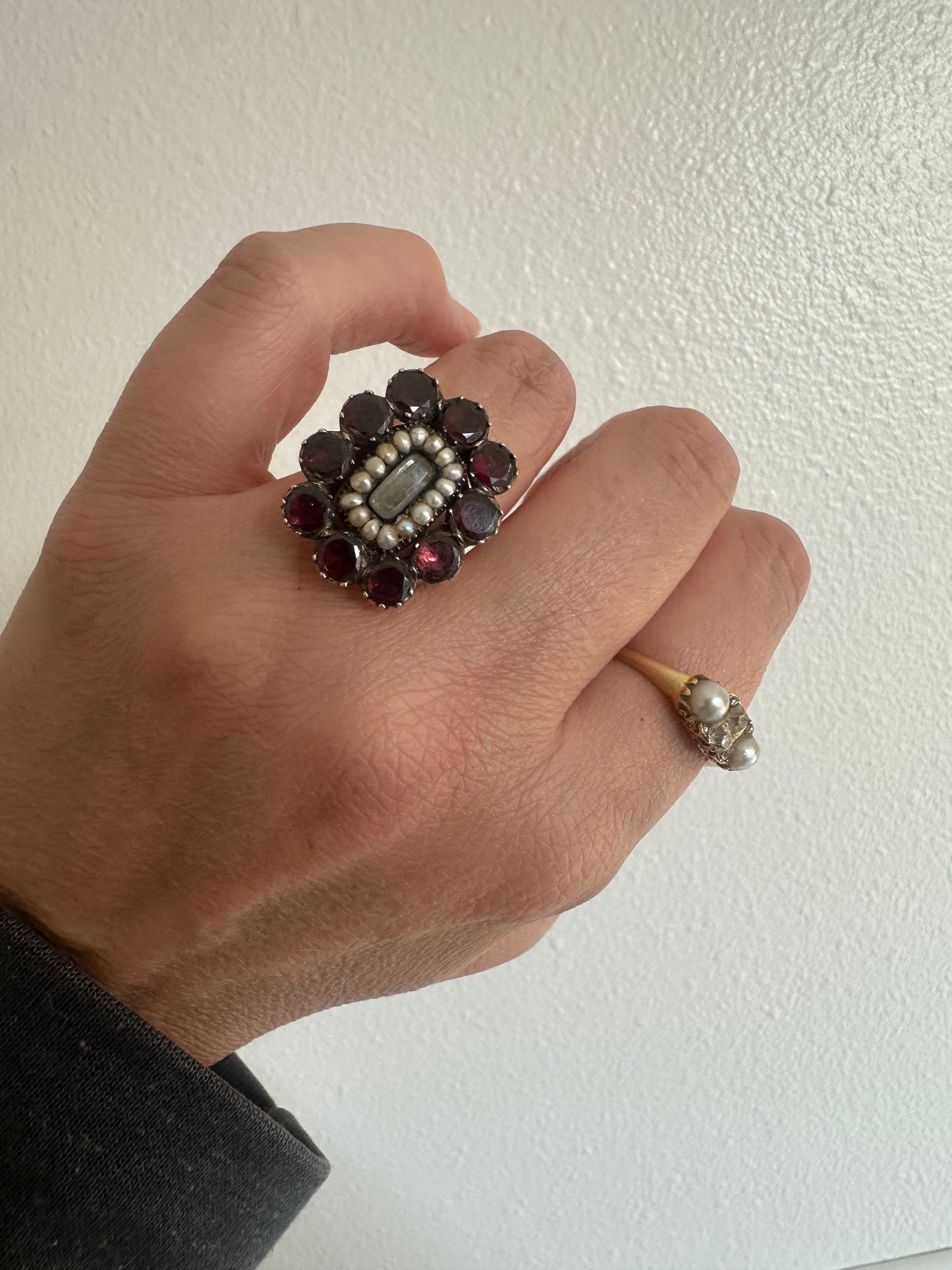 Antique Georgian Garnet and Pearl Ring