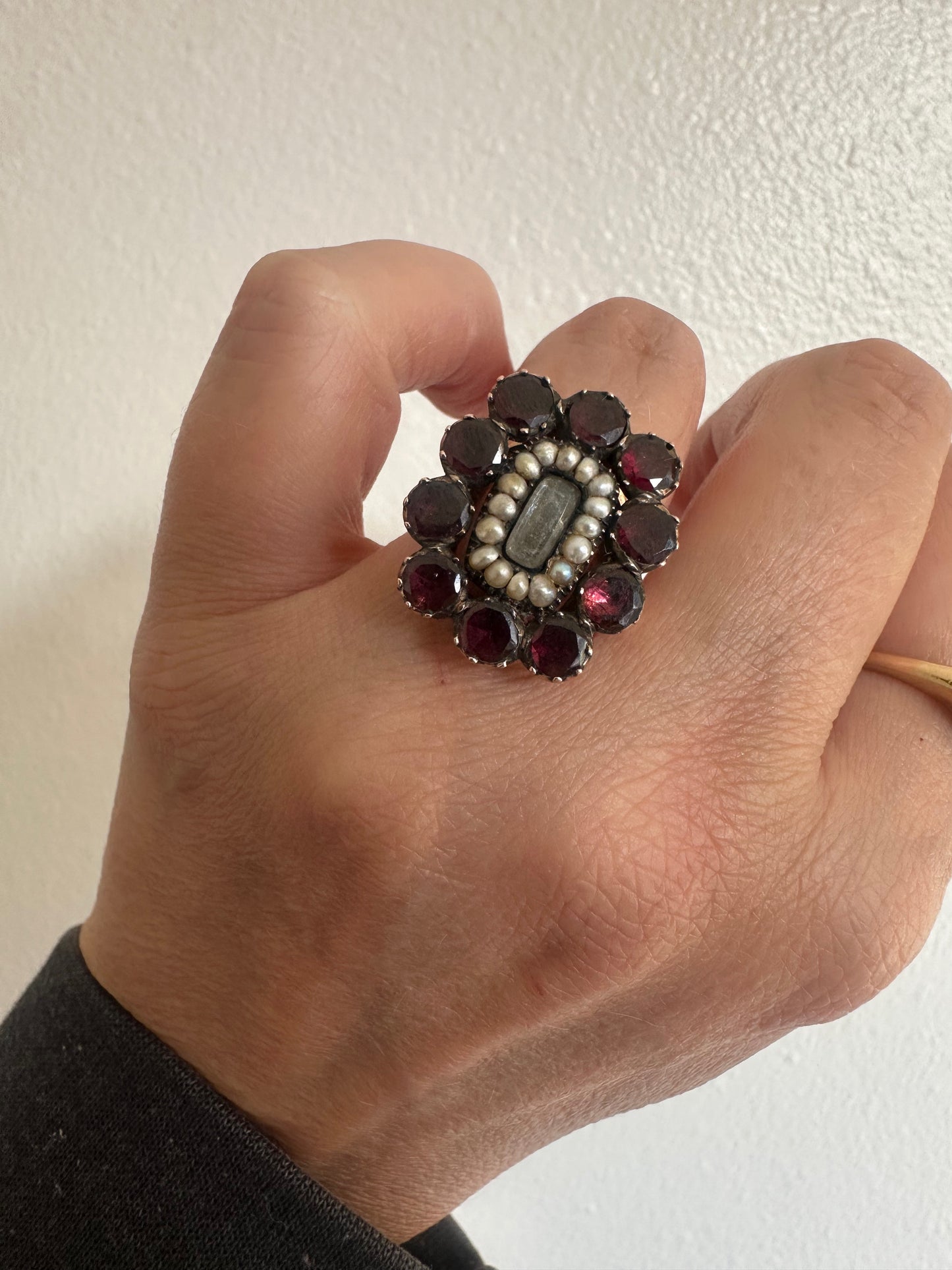 Antique Georgian Garnet and Pearl Ring
