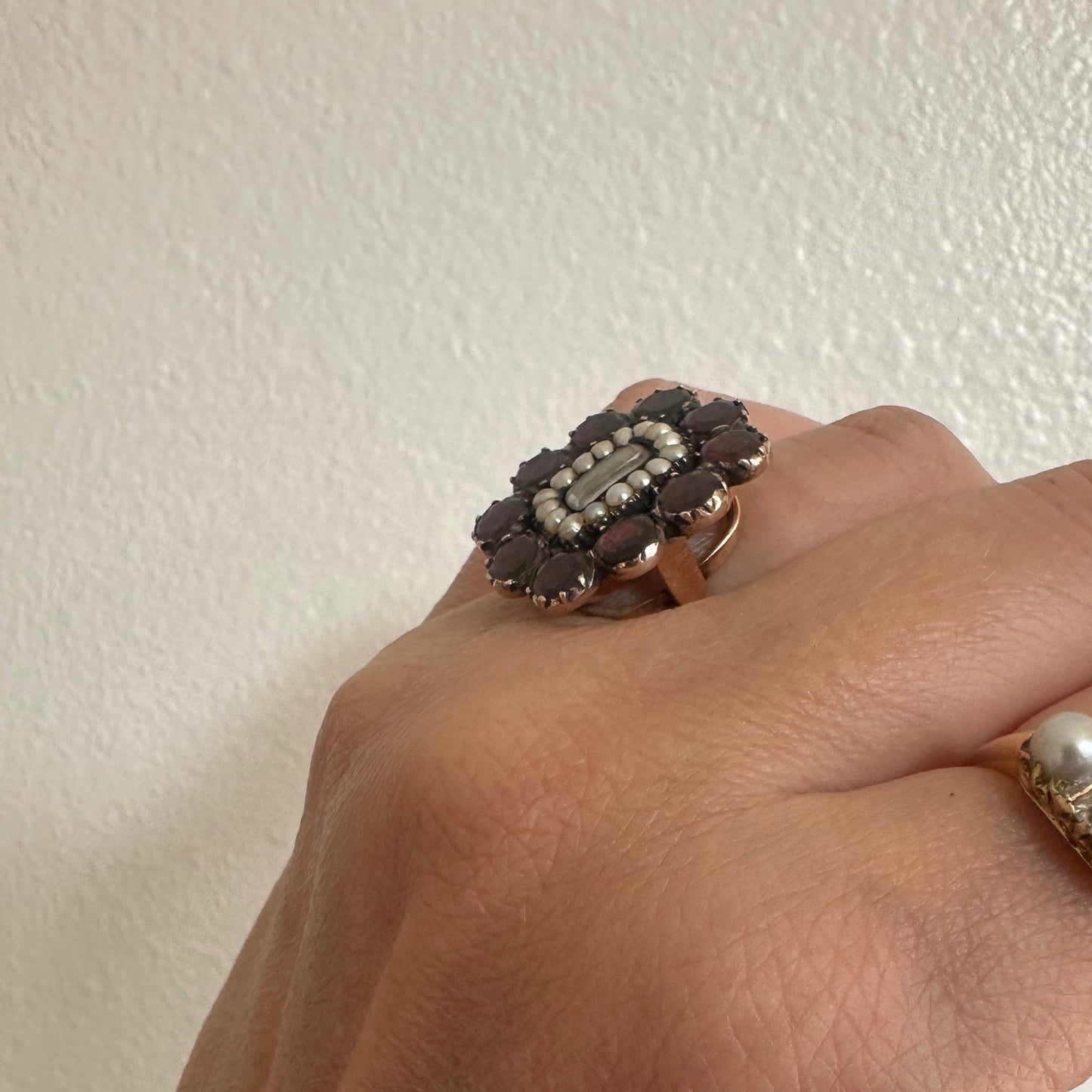 Antique Georgian Garnet and Pearl Ring