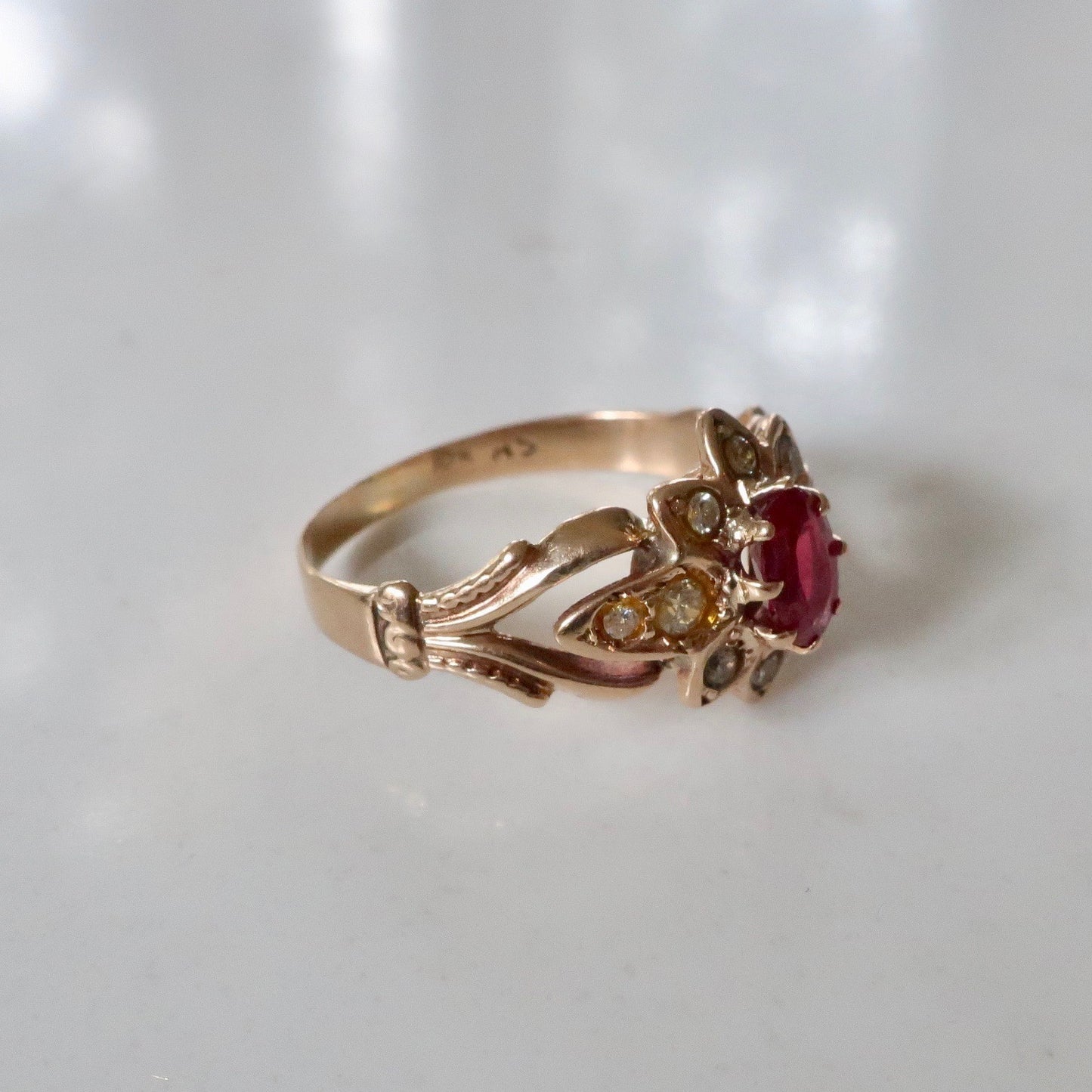 Antique Ruby Flower Ring