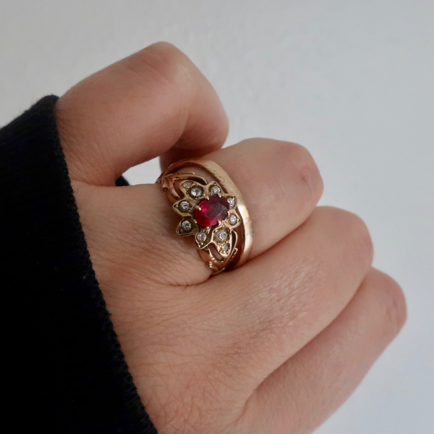 Antique Ruby Flower Ring