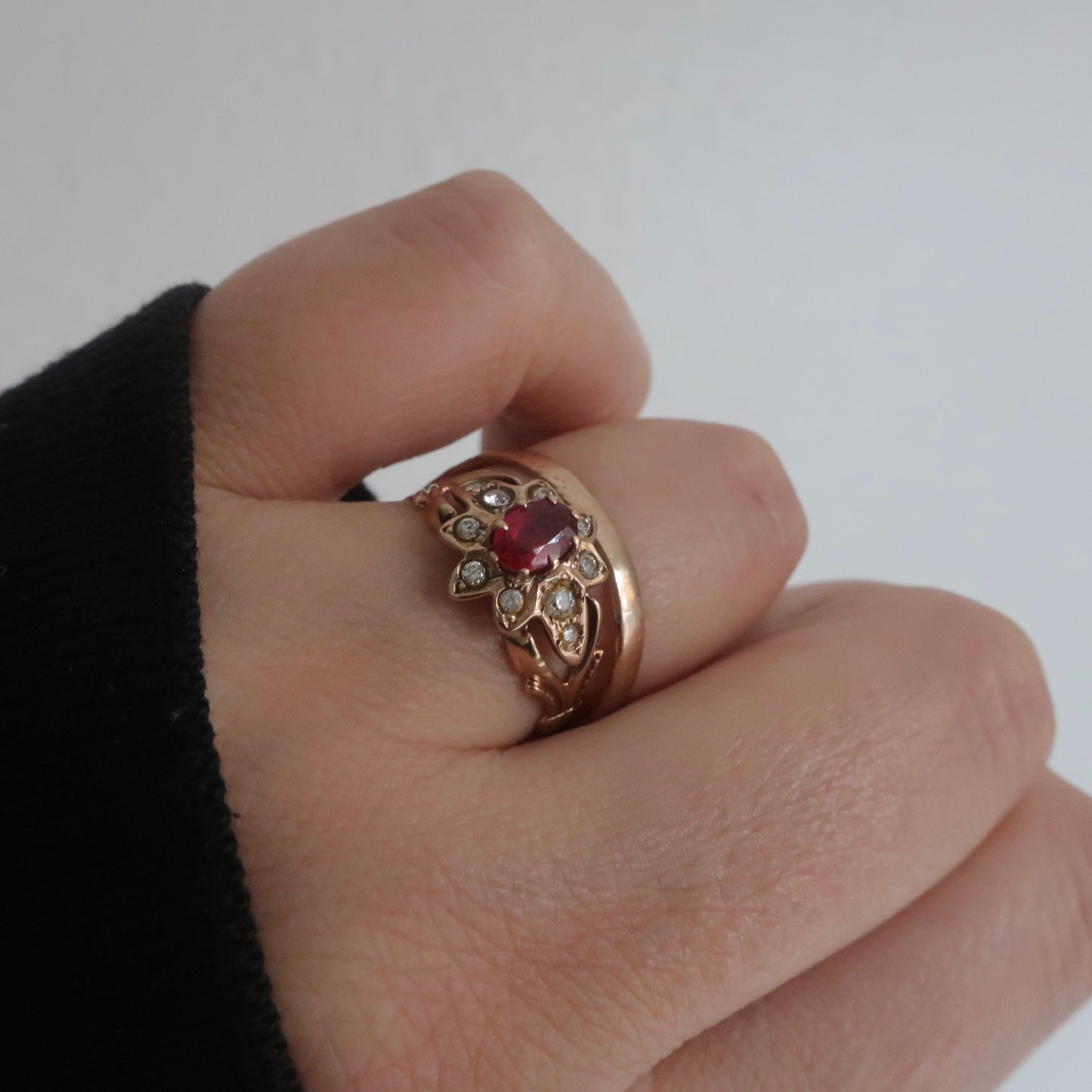 Antique Ruby Flower Ring