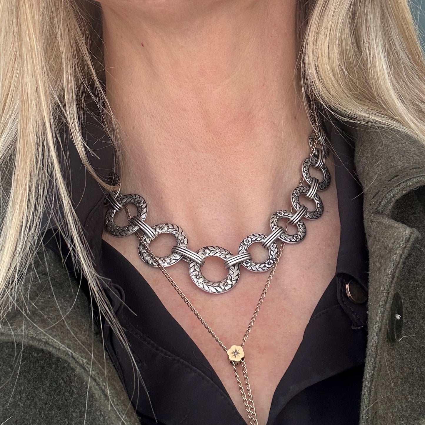 Vintage Sterling Orange Blossom Linked Necklace