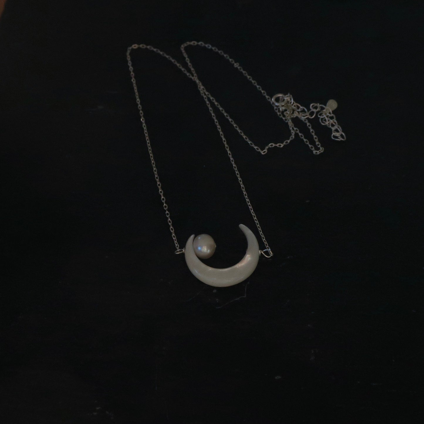 Crescent Moon and Pearl Necklace