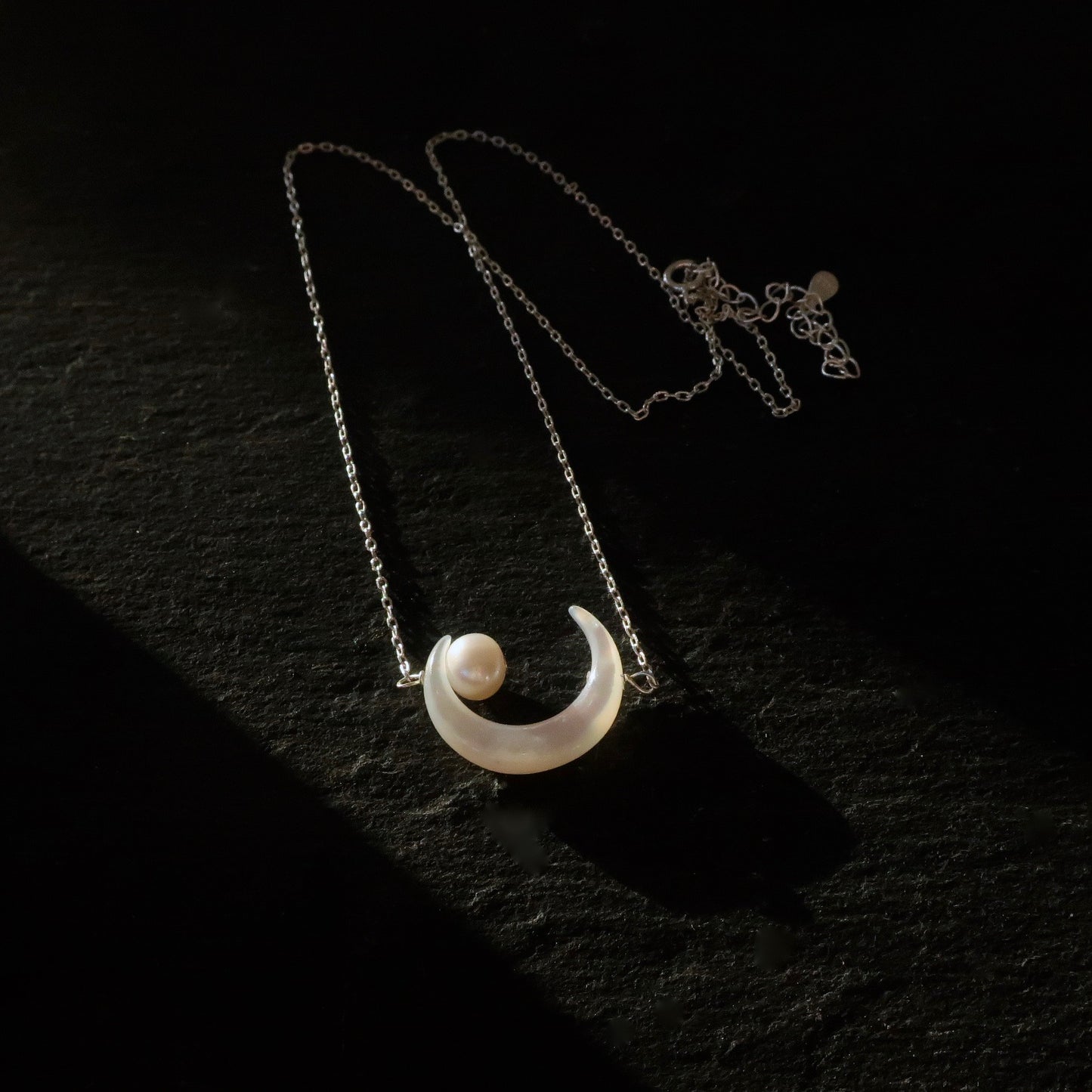 Crescent Moon and Pearl Necklace