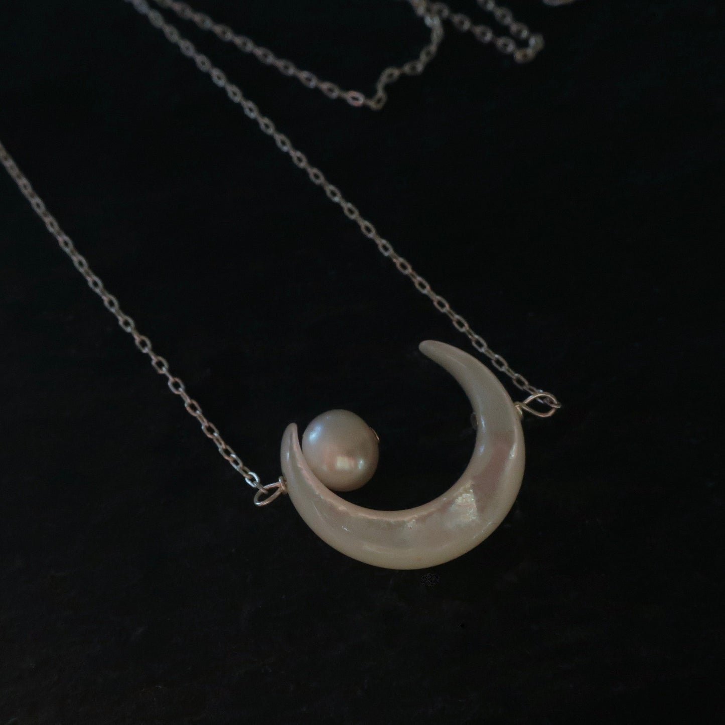 Crescent Moon and Pearl Necklace