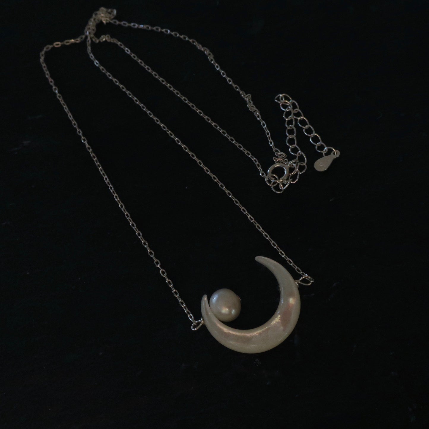 Crescent Moon and Pearl Necklace