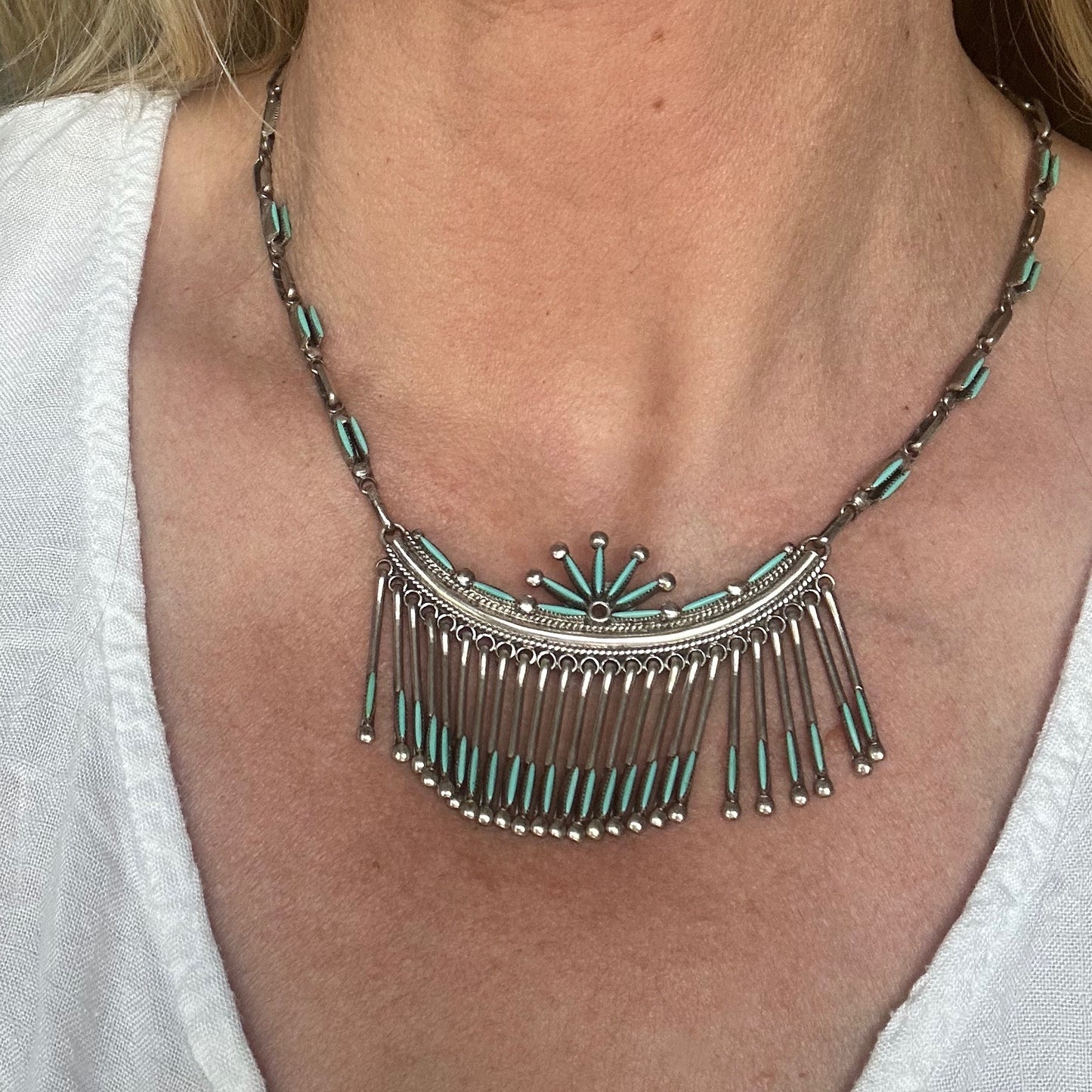 Signed Zuni Fringe Necklace