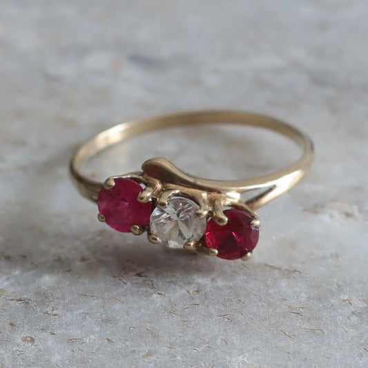 Vintage 3 Stone Ruby Ring
