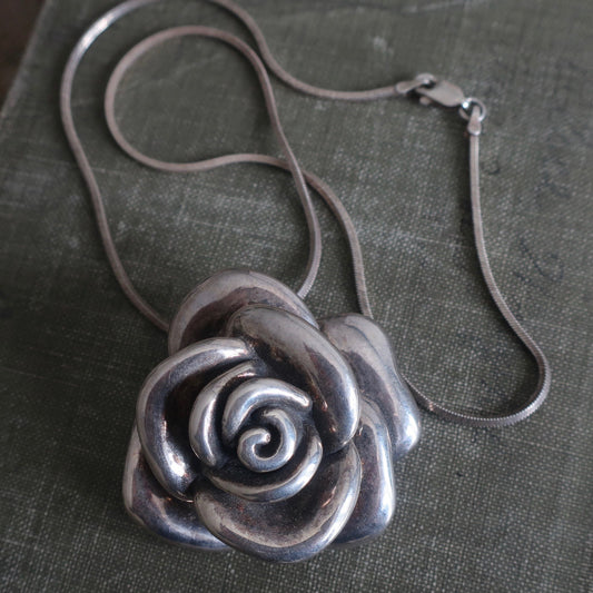 Vintage Sterling Silver Rose Necklace