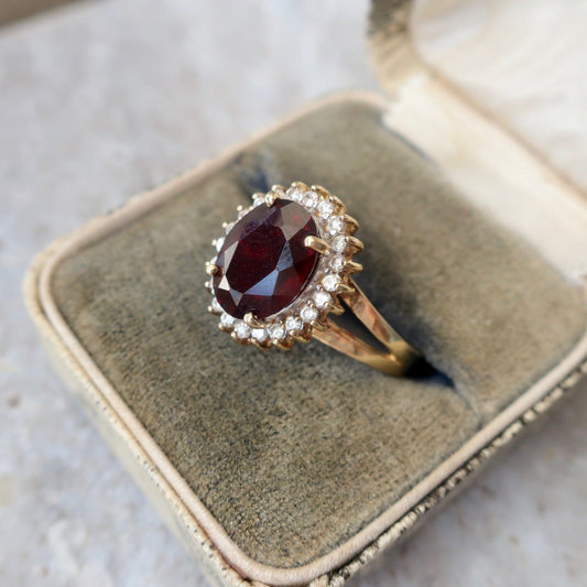 Vintage Garnet and Diamond Halo Ring