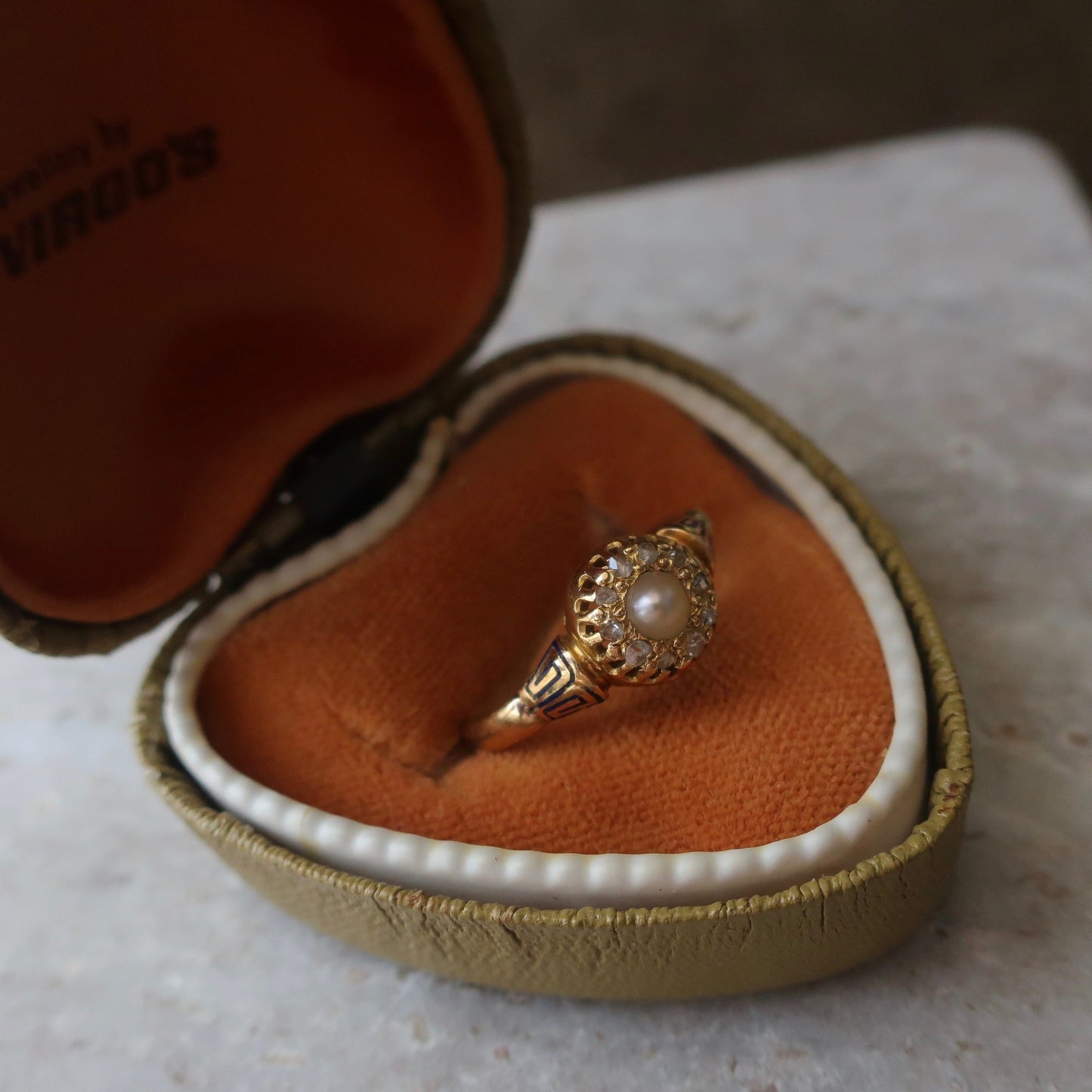 Antique Pearl and Diamond Halo Ring