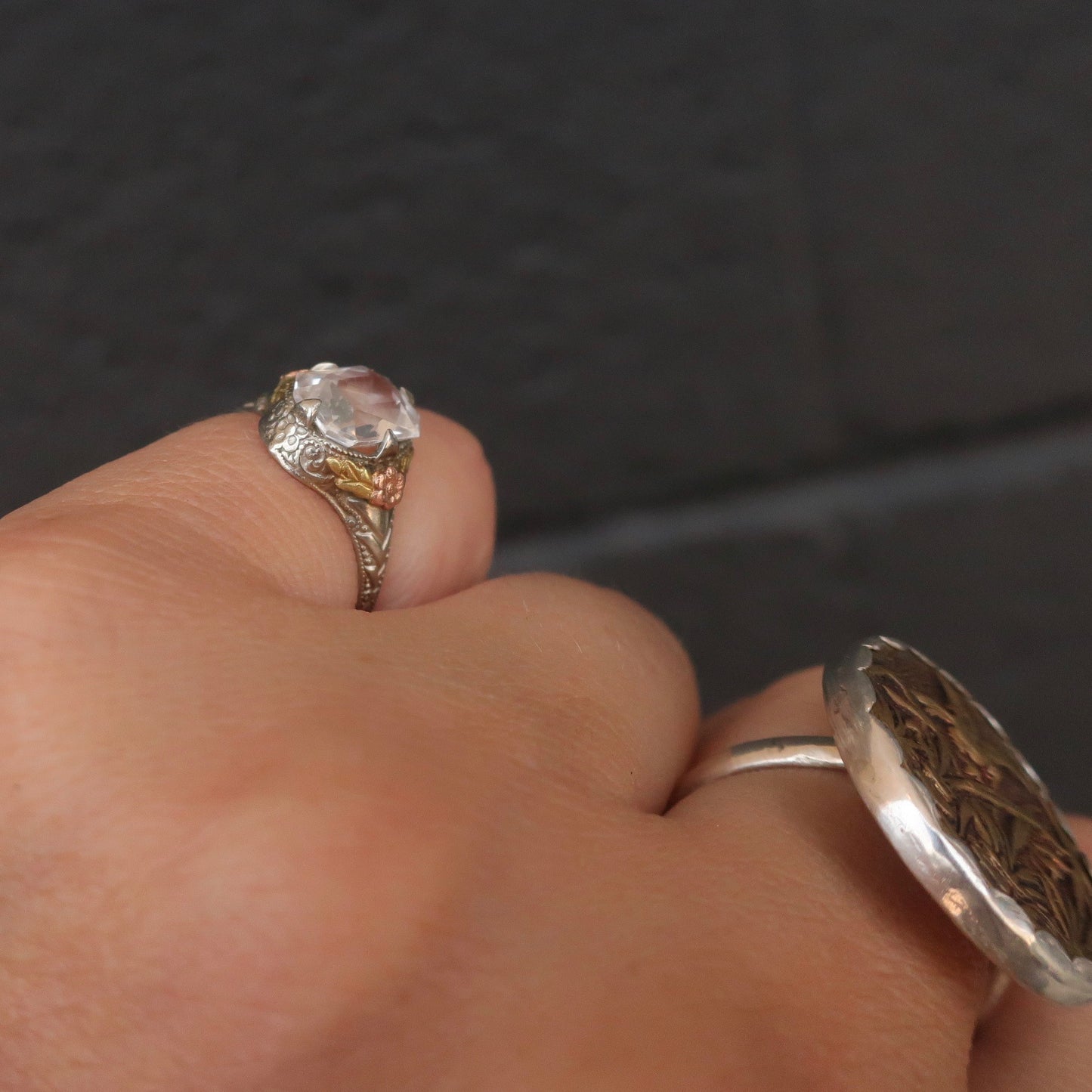 Vintage Ostby Barton Rock Crystal Filigree Ring