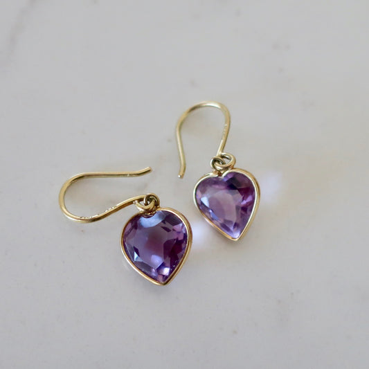 Vintage 10kt Amethyst Heart Earrings