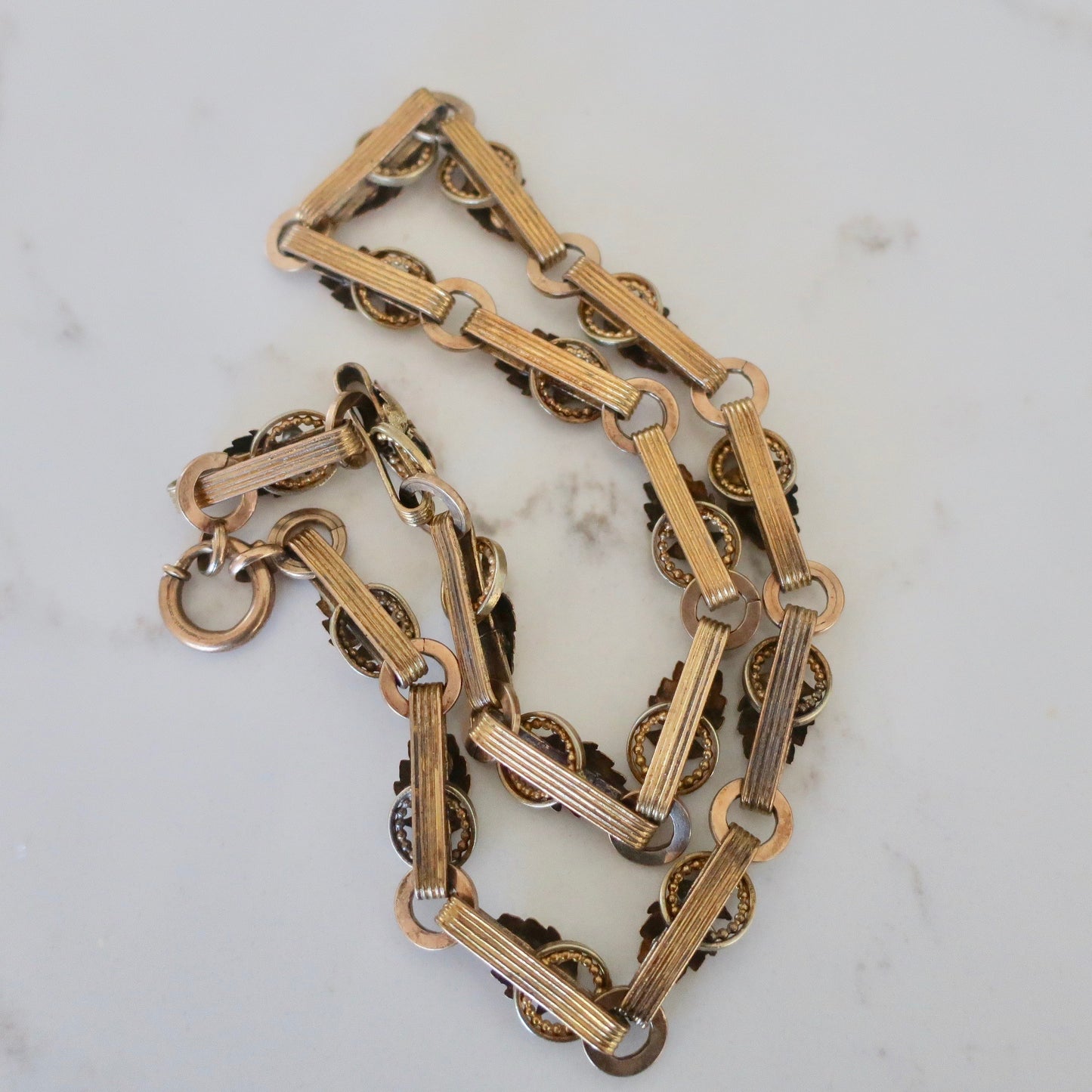 Antique Victorian Tri Colored Book Chain Necklace