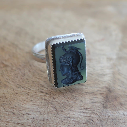 Antique Glass Intaglio Sterling Ring