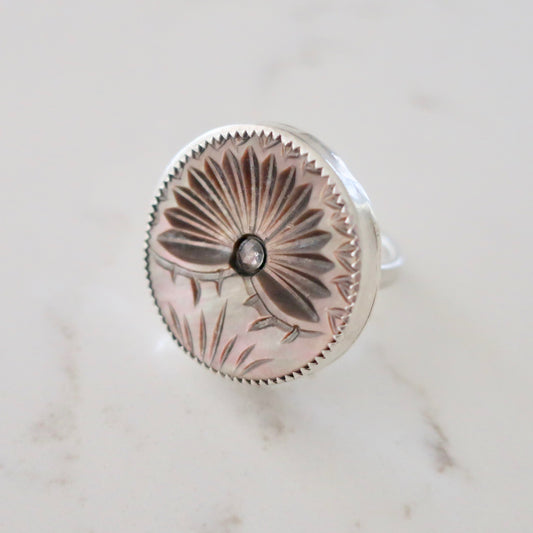 Antique Mother of Pearl Button Ring