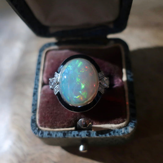 Vintage Estate Platinum Opal Diamond Ring