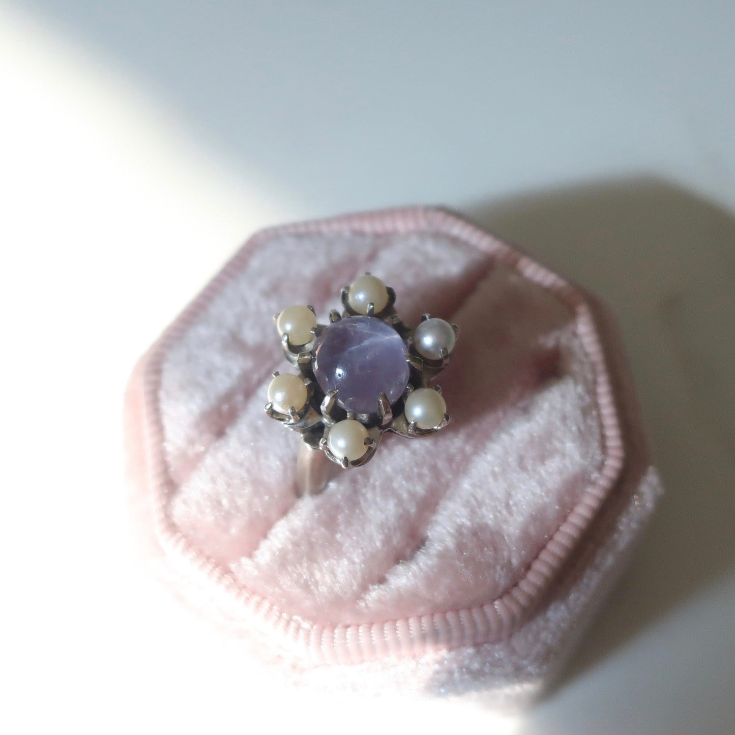 Vintage Lavender Star Sapphire and Pearl Ring