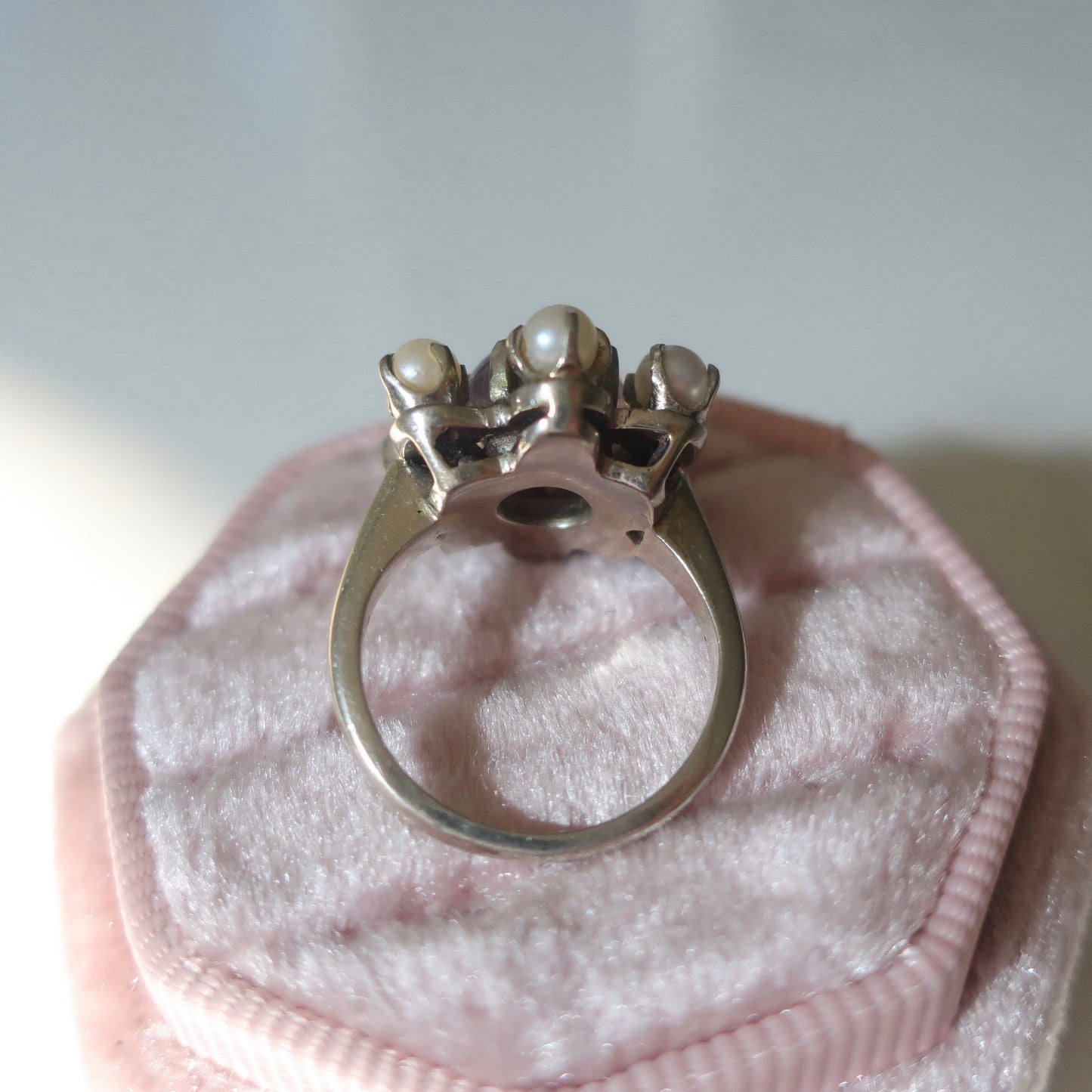 Vintage Lavender Star Sapphire and Pearl Ring