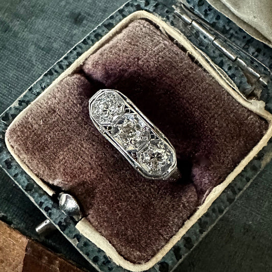 Art Deco 3 Stone Diamond Ring