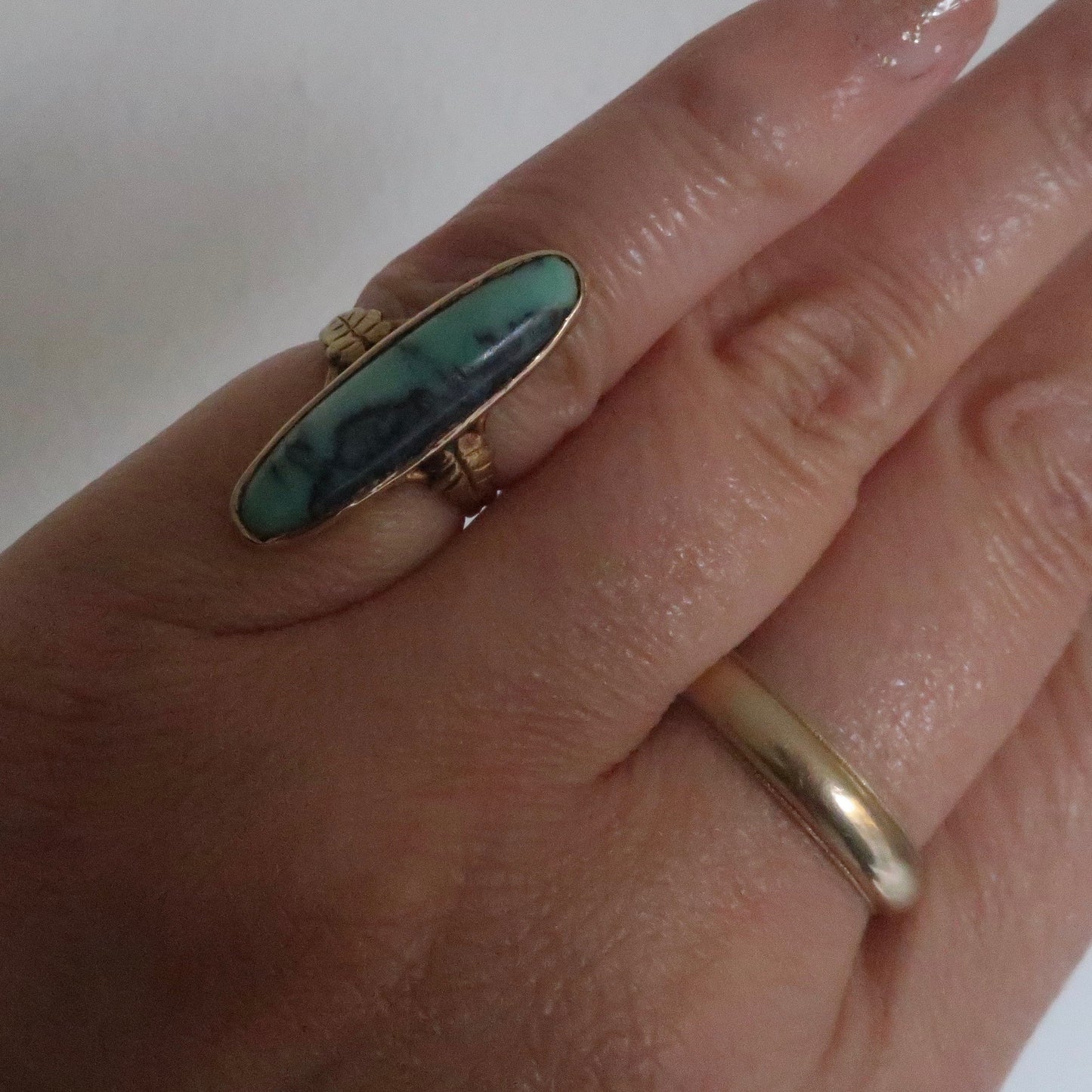 Antique Turquoise and Gold Pinky Ring