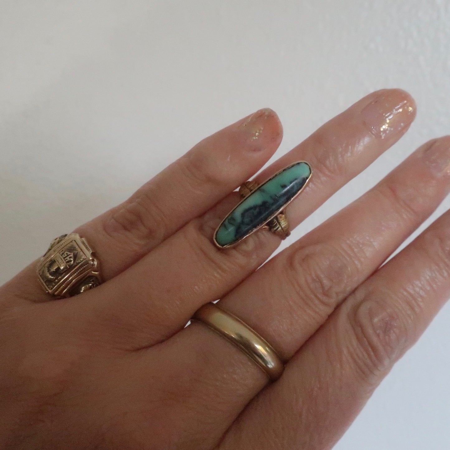 Antique Turquoise and Gold Pinky Ring