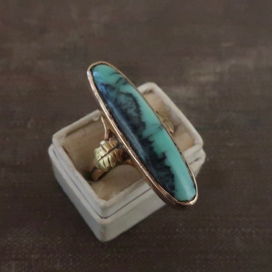 Antique Turquoise and Gold Pinky Ring