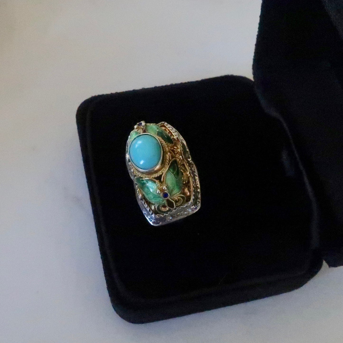 Vintage Vermeil and Enameled Turquoise Ring