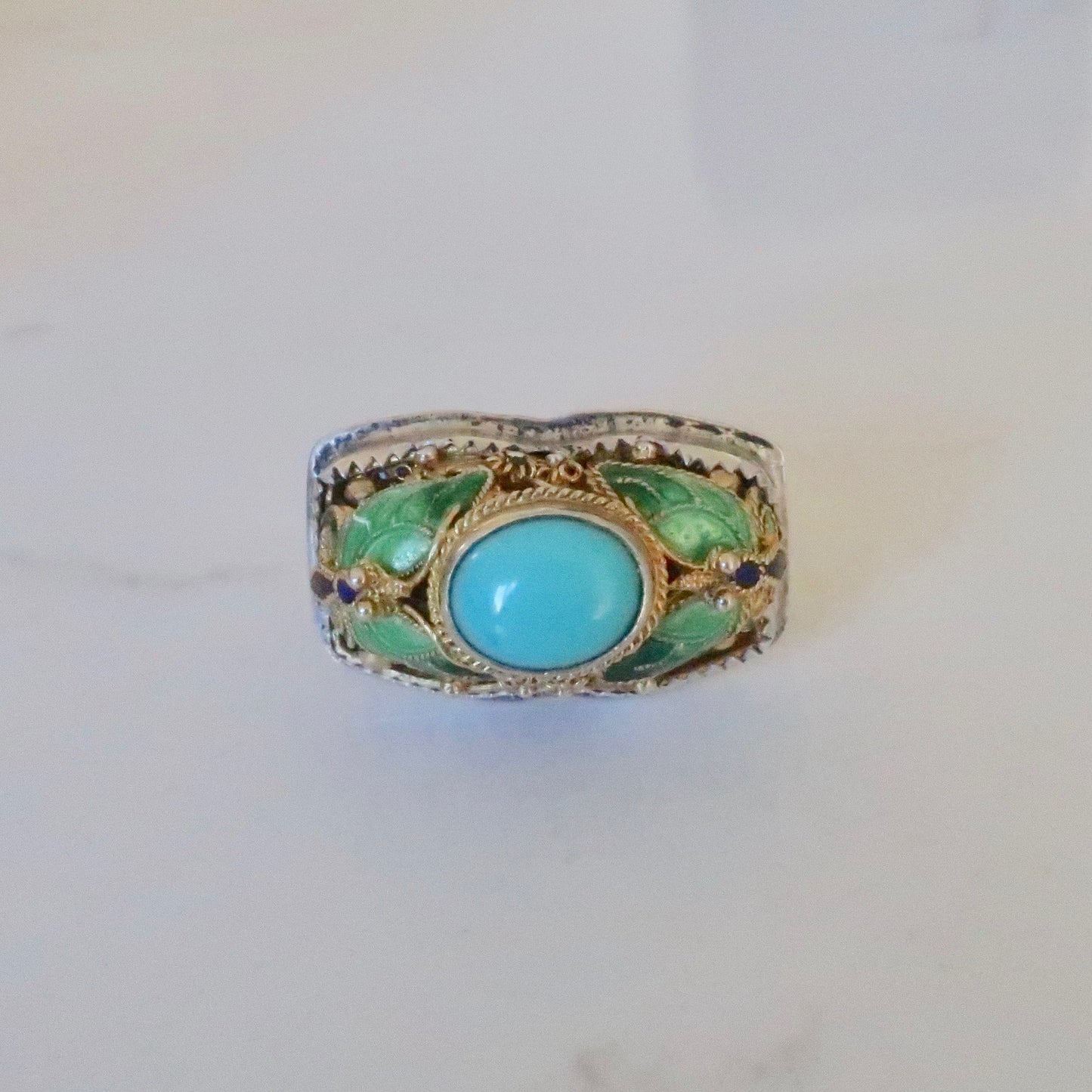 Vintage Vermeil and Enameled Turquoise Ring
