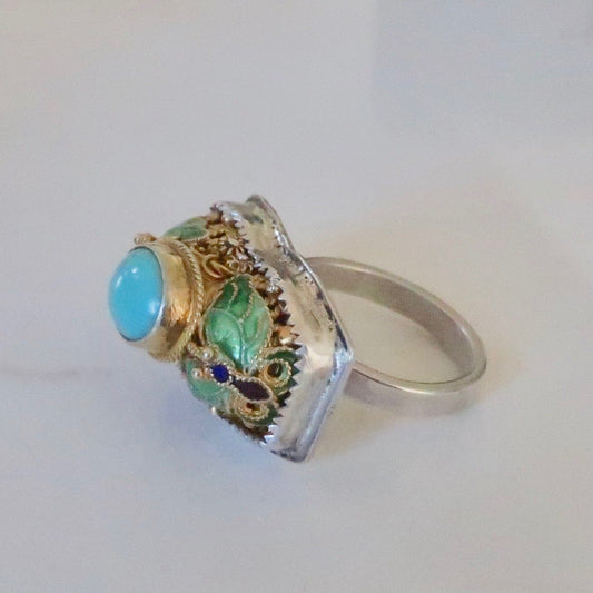 Vintage Vermeil and Enameled Turquoise Ring
