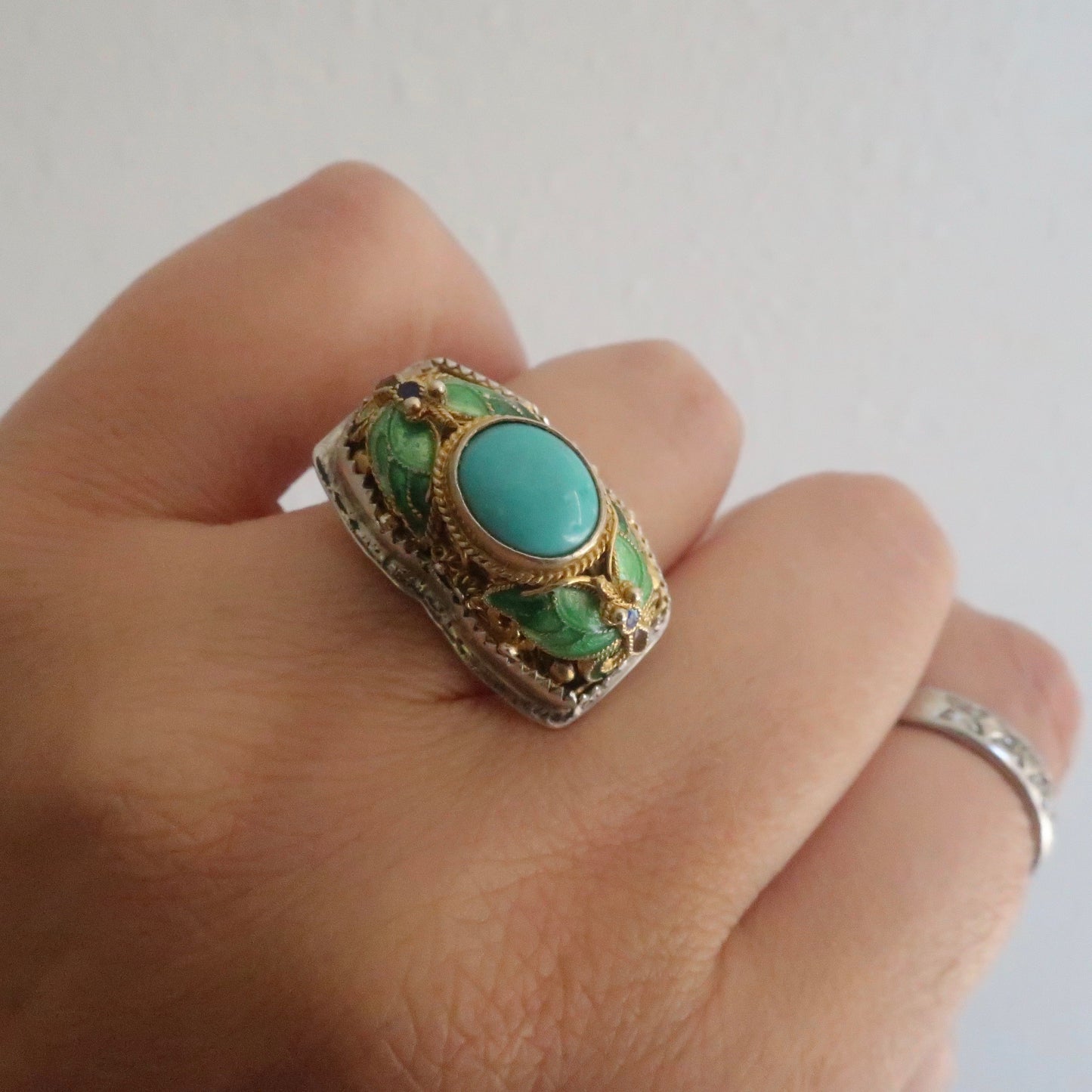 Vintage Vermeil and Enameled Turquoise Ring
