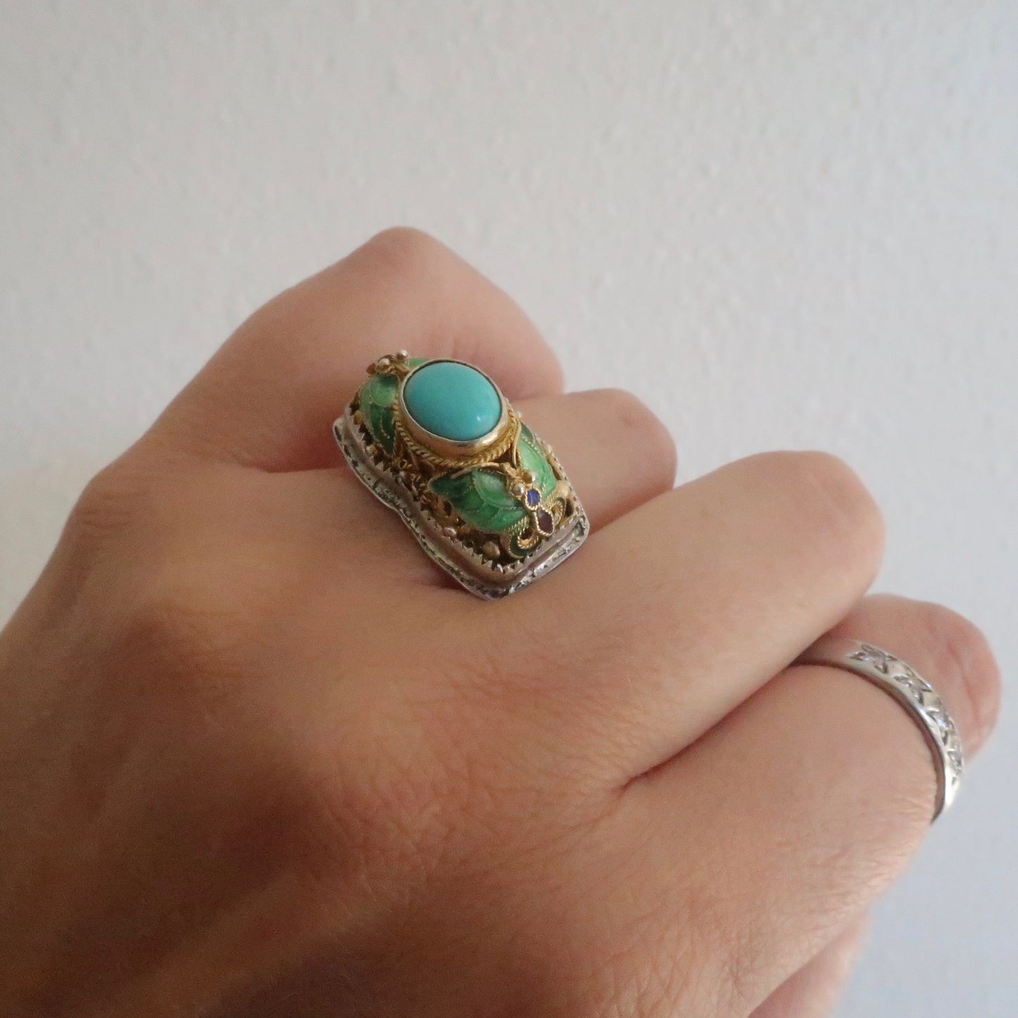 Vintage Vermeil and Enameled Turquoise Ring